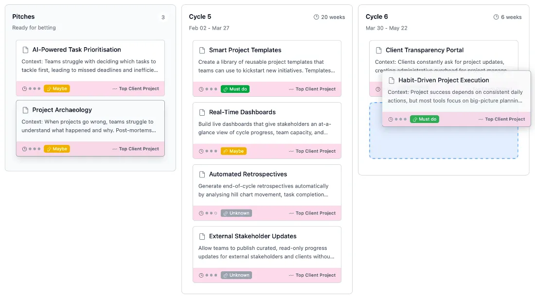 Betting table view showing pitches assigned to a cycle