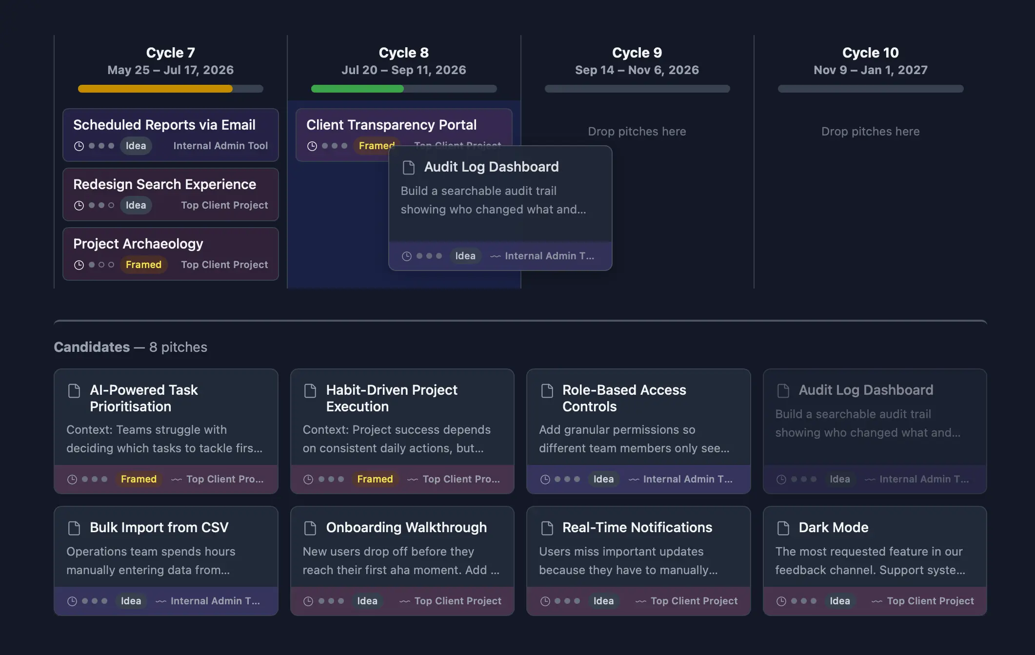 Betting table view showing pitches assigned to a cycle