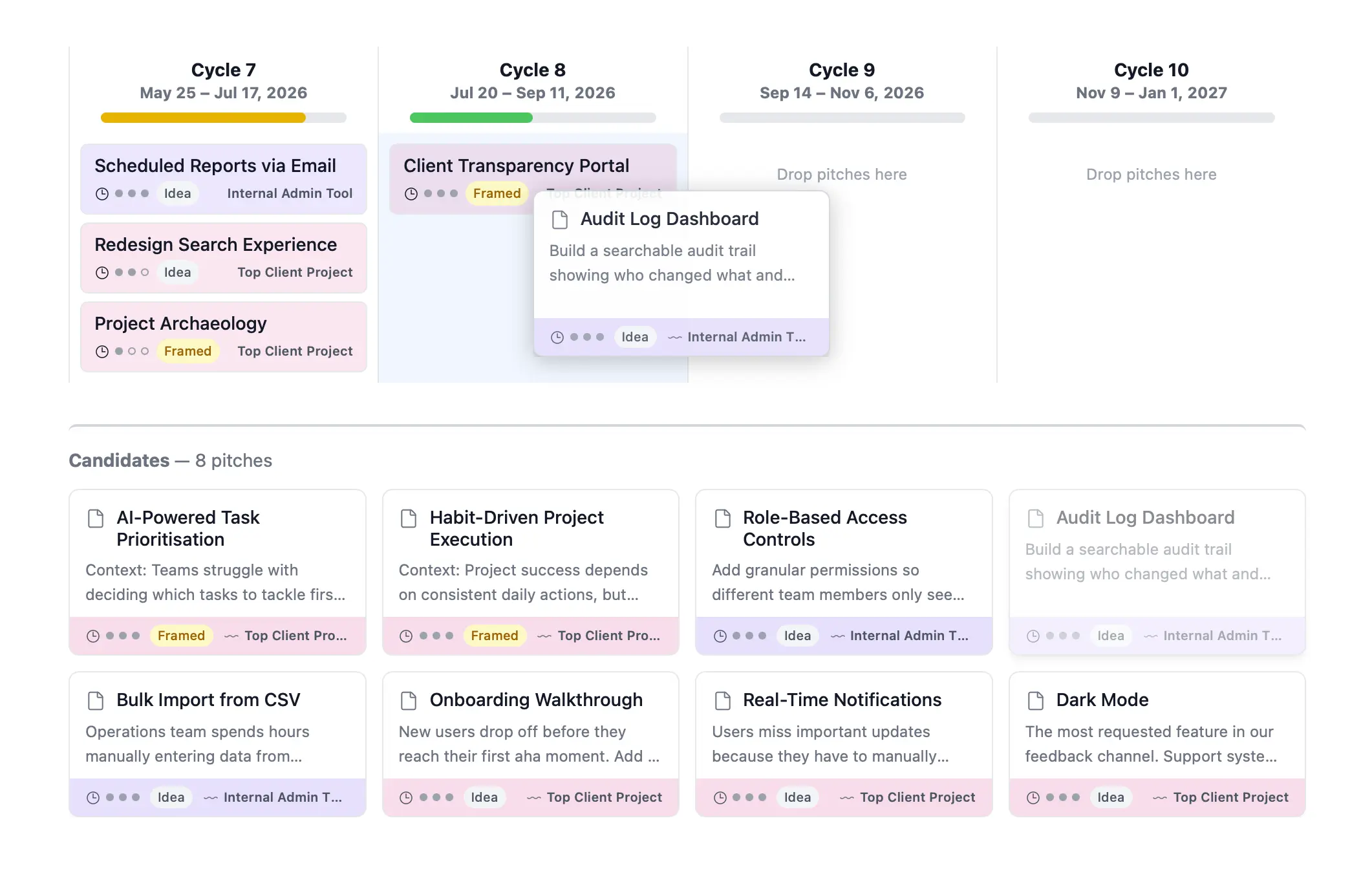 Betting table view showing pitches assigned to a cycle